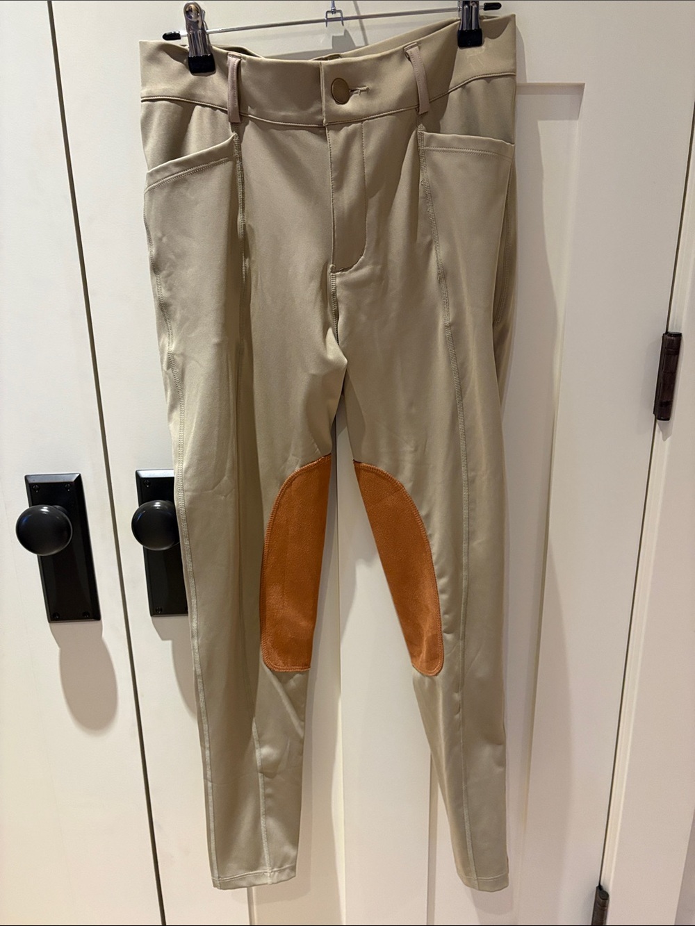 Women’s Tan Equestrian-Style Riding Pants with Knee Patch
